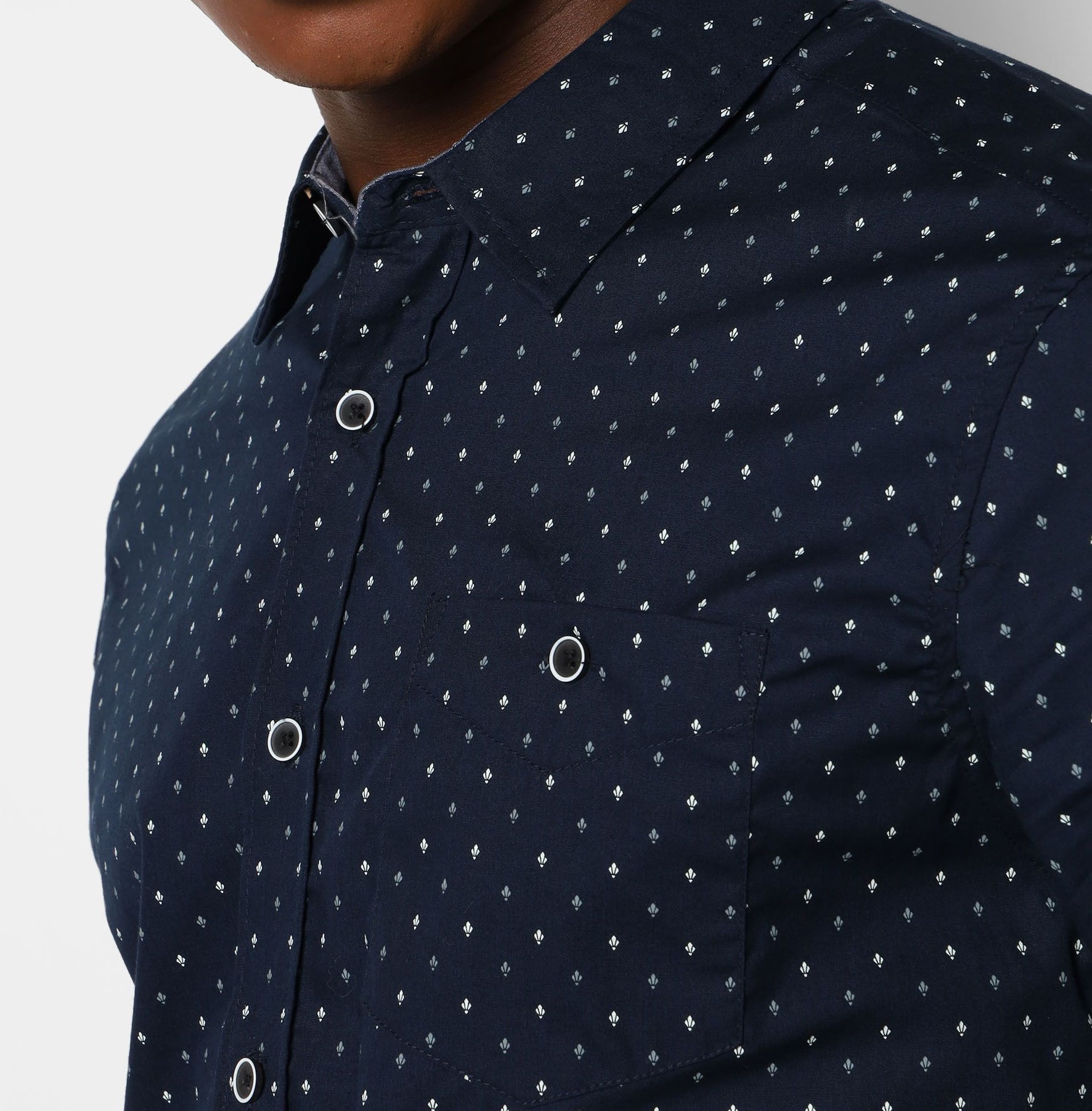 Camisa Manga Corta Azul Marino Estampado Moderno - Stitches & Rivets