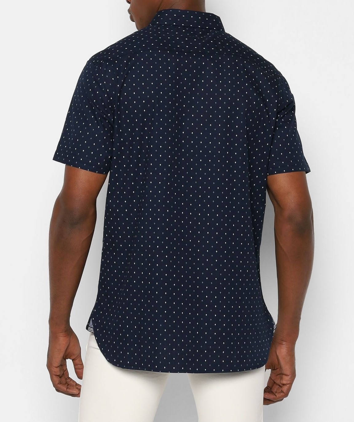 Camisa Manga Corta Azul Marino Estampado Moderno - Stitches & Rivets