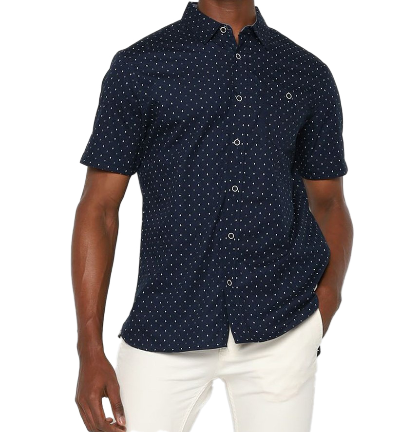 Camisa Manga Corta Azul Marino Estampado Moderno - Stitches & Rivets