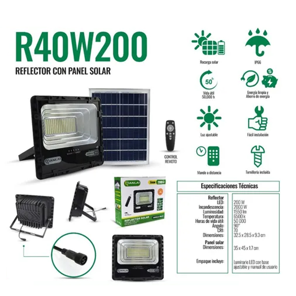 Reflector Solar LED Tianlai R40W200