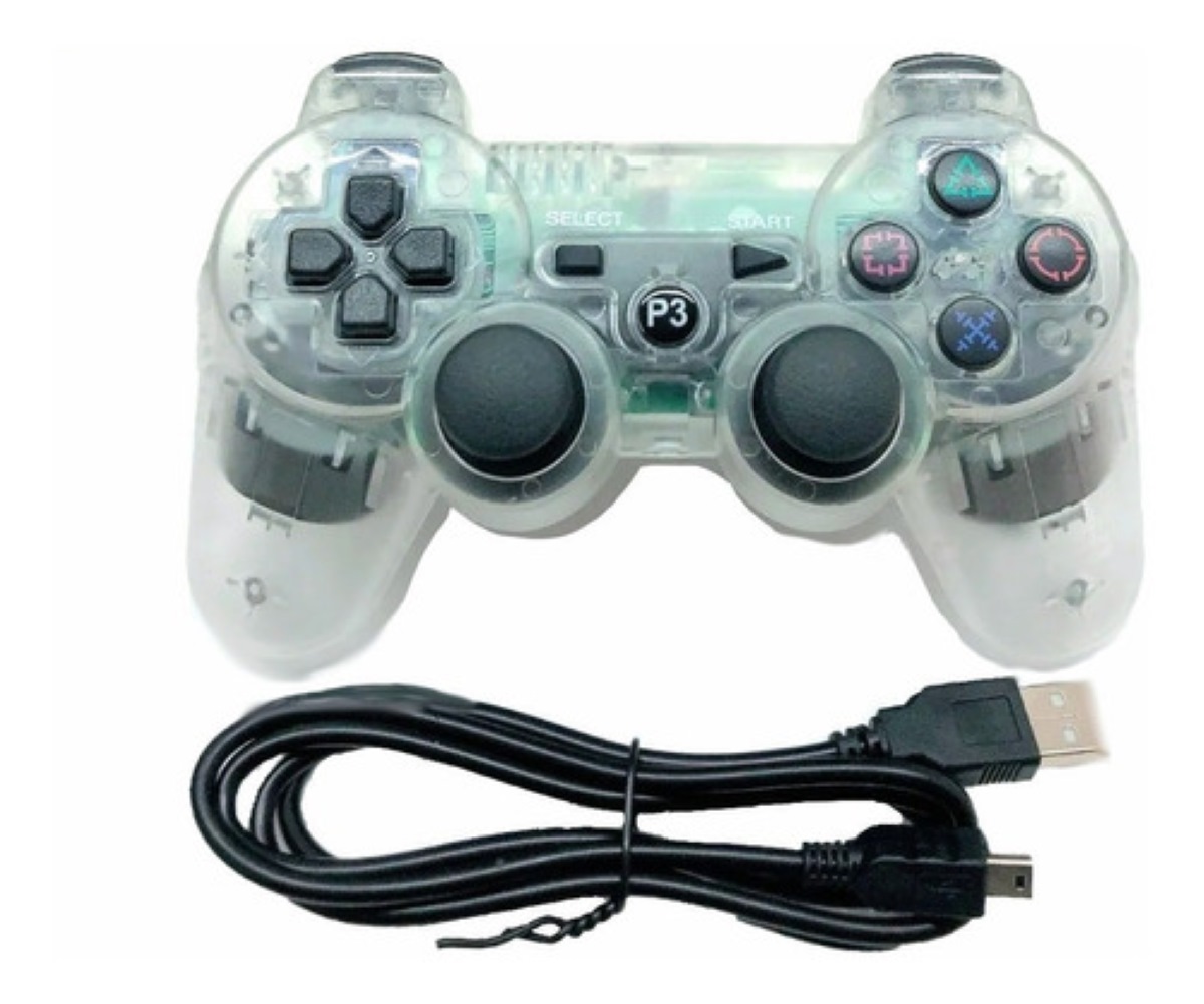 Control Inalámbrico Compatible Con Ps3 + Cable De Carga Transparente