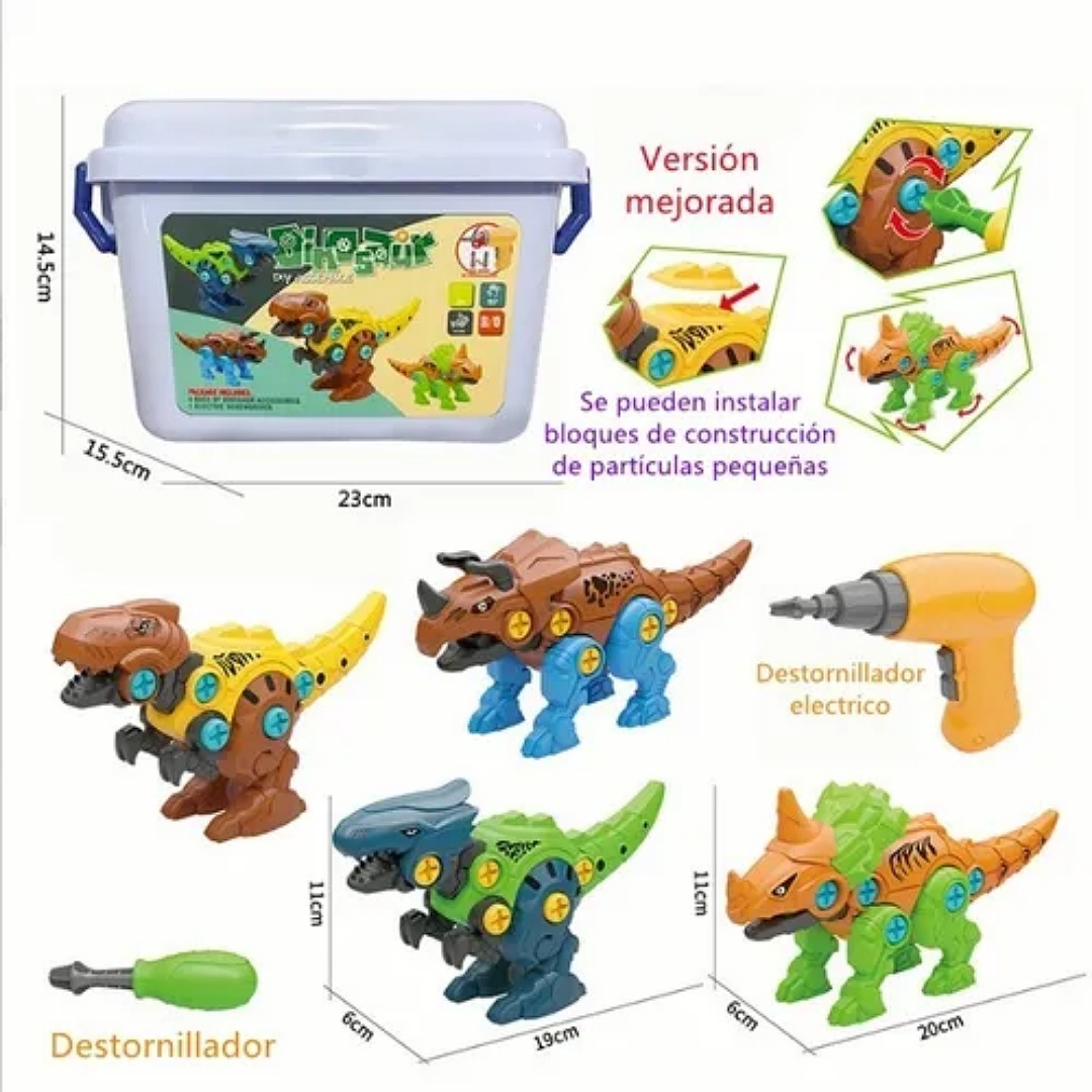 4 Dinosaurios Juguete Construcción Montaje Taladro Electrico