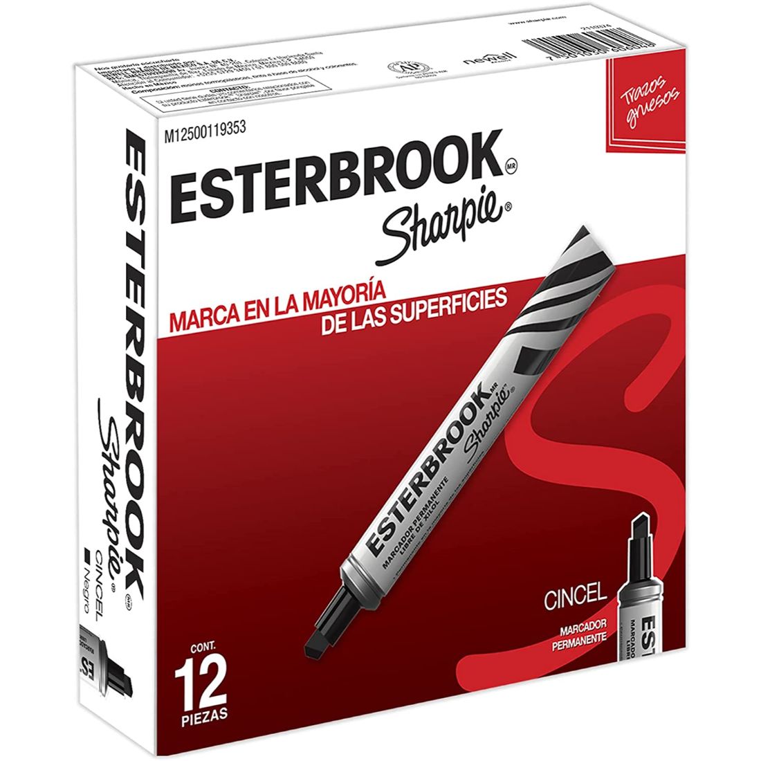 Sharpie M12500119353 Esterbrook Marcador Permanente Grueso, Caja de 12 Piezas, negro