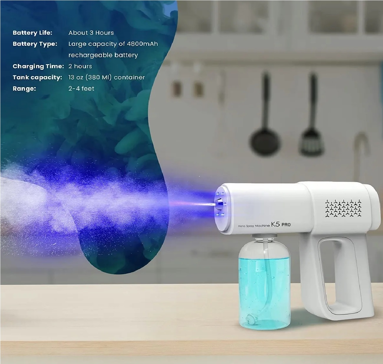 Desinfectante Pistola Sanitizante Nano Blu Spray Inalambrica