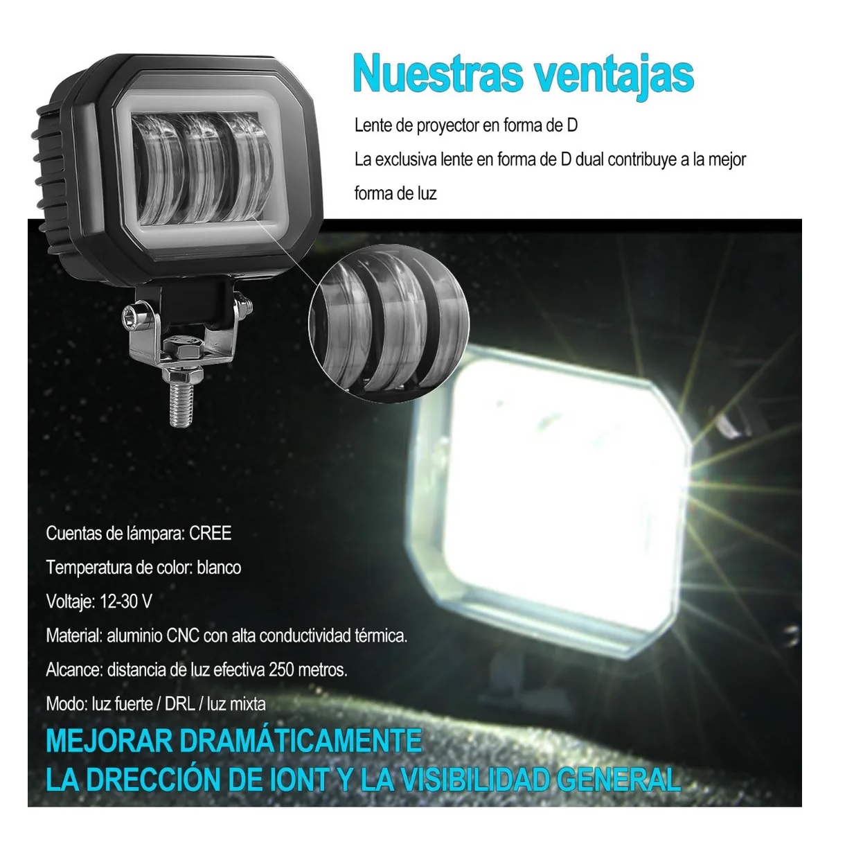 Par Faros Ojos De Ángel 4'' Faro Niebla Luz Blanca Auto Moto