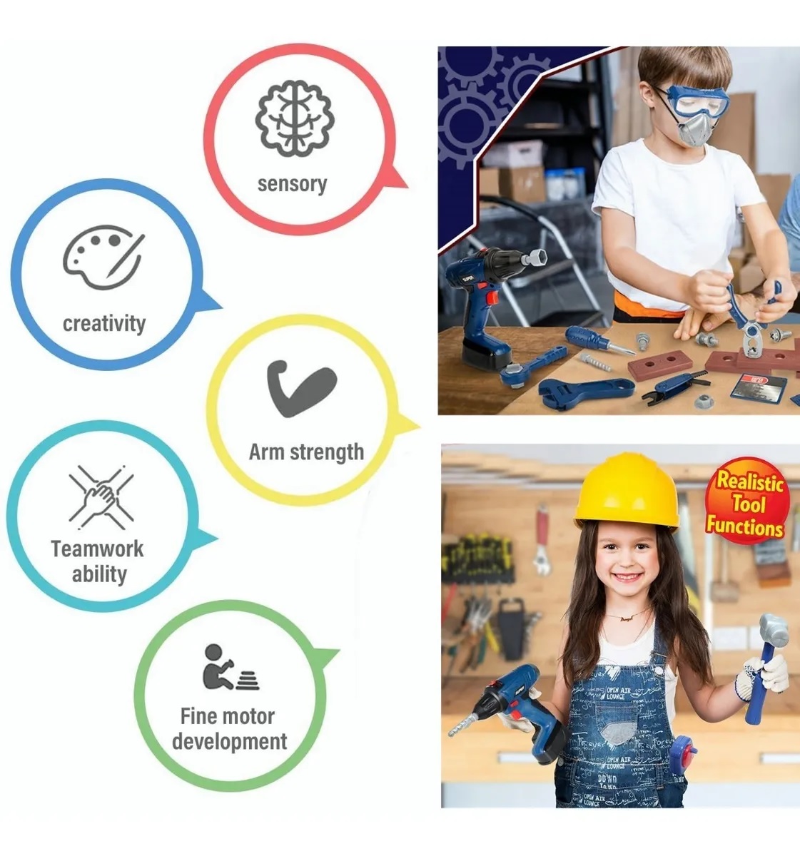 Juguete Herramientas Caja Taladro Infantil Accesorios
