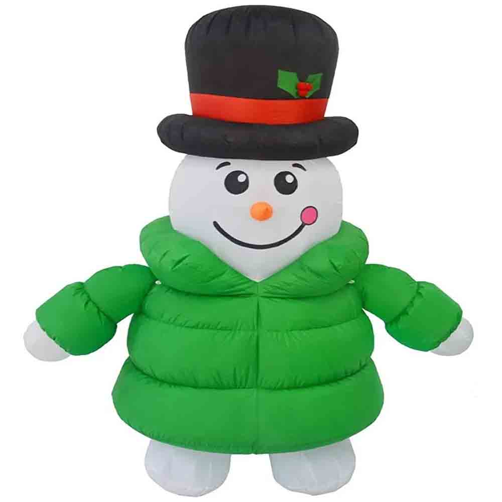 Inflable Muñeco de nieve con chamarra verde