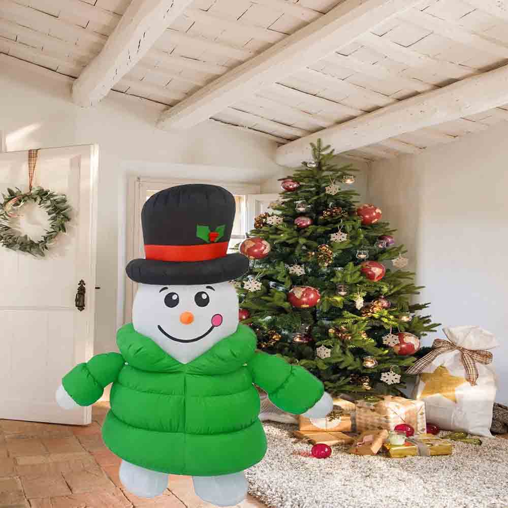 Inflable Muñeco de nieve con chamarra verde