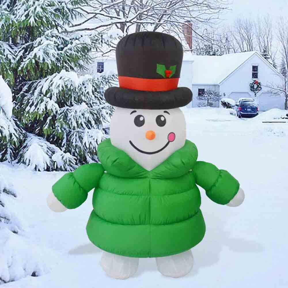 Inflable Muñeco de nieve con chamarra verde