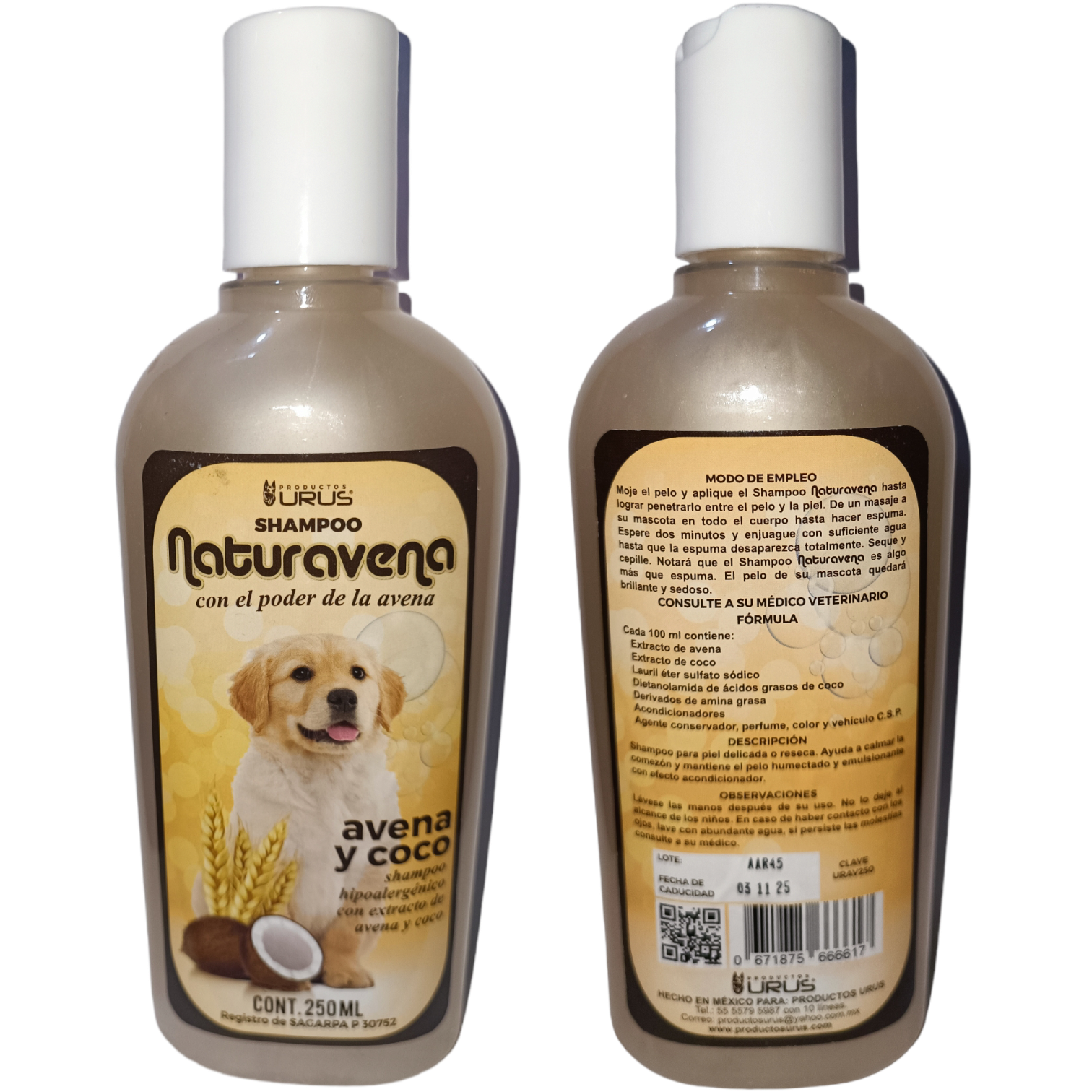 Shampoo De Avena Y Coco Para Perros De Piel Delicada 250ml