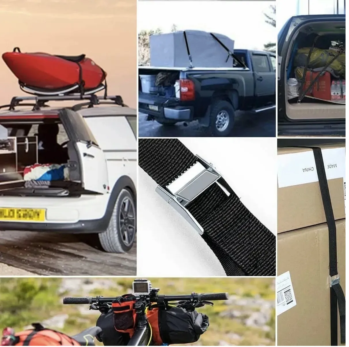 Set Cincho Correa Amarre Trinquete Hebilla Cinta Auto Moto 2m