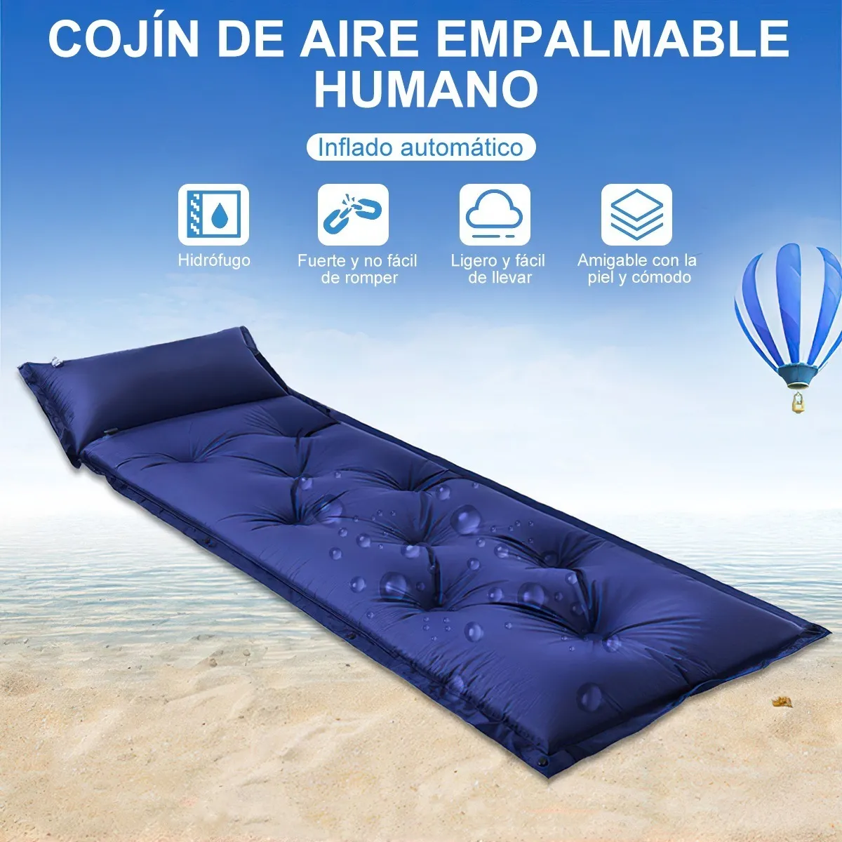 Colchoneta Acampar Inflable Ultraligera Portátil + Almohada  Azul