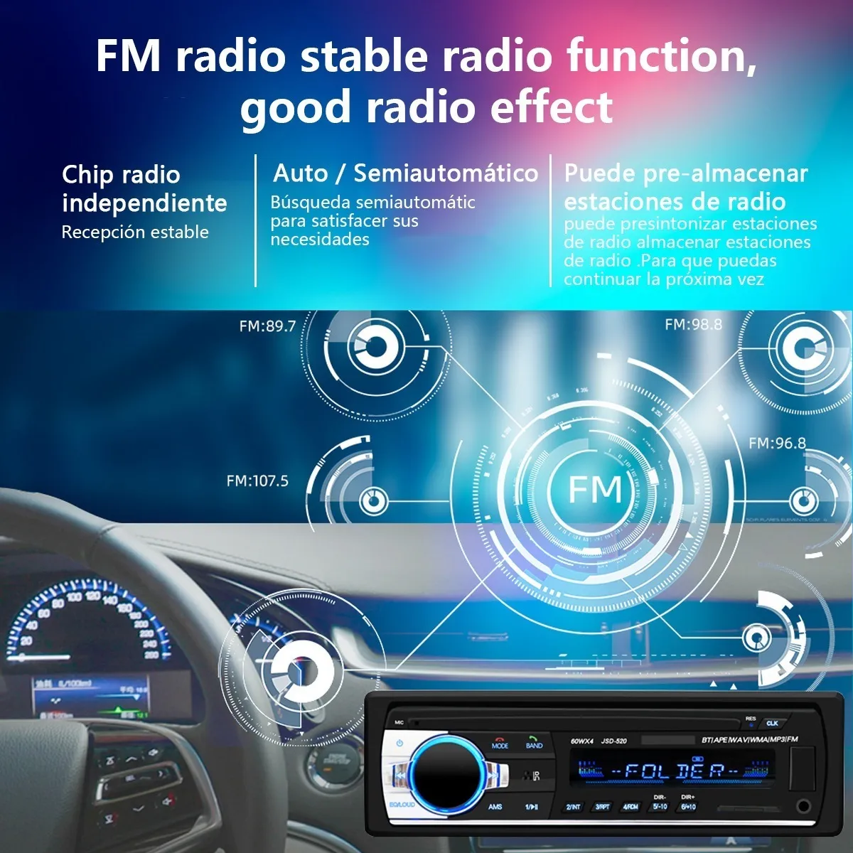 Autoestéreo Para Auto Reproductor Mp3 1 Din Con Bluetooth 