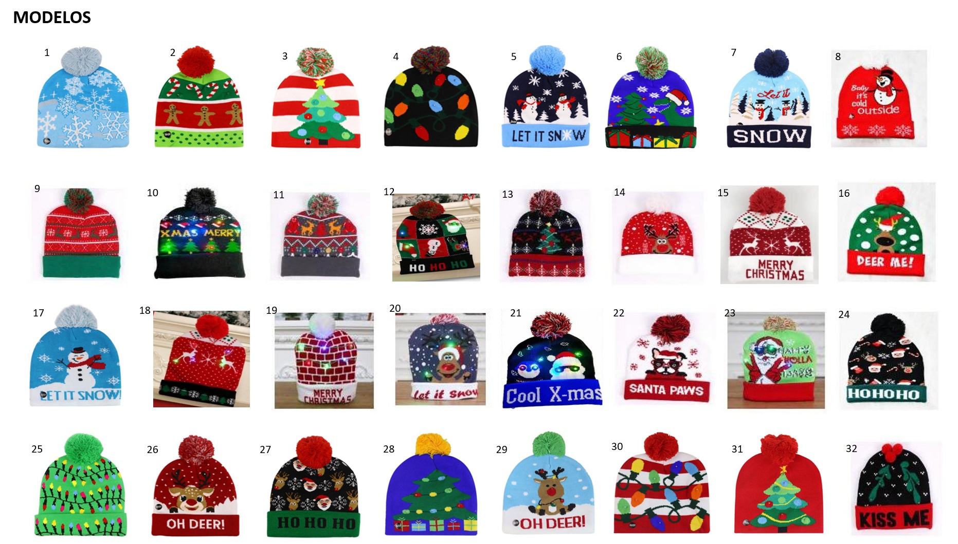 Gorros Navideños con luz LED
