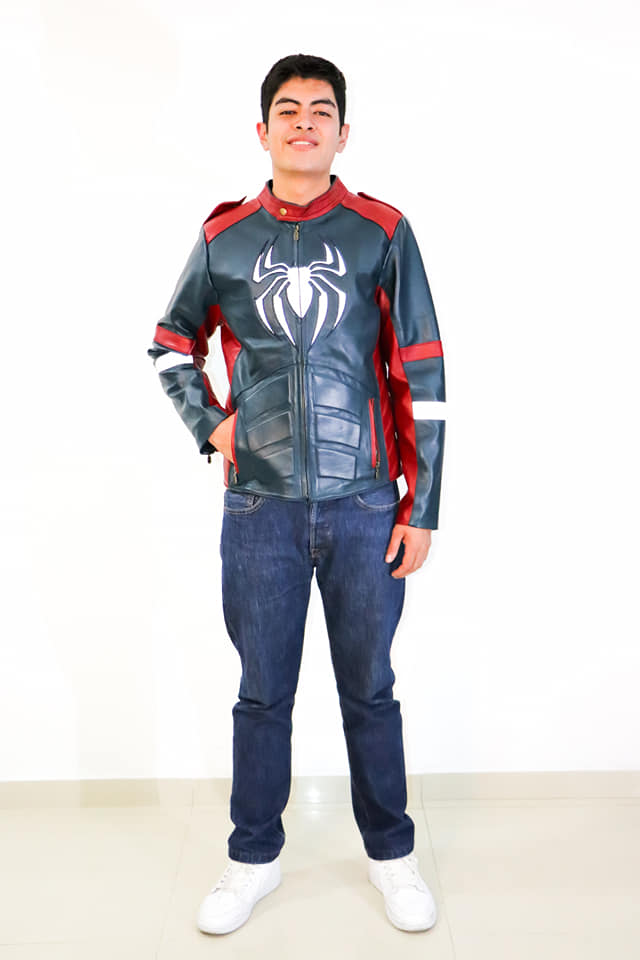 Chamarra de cuero Autentico Spiderman con reflejante caballero incluye regalo un llavero de piel 