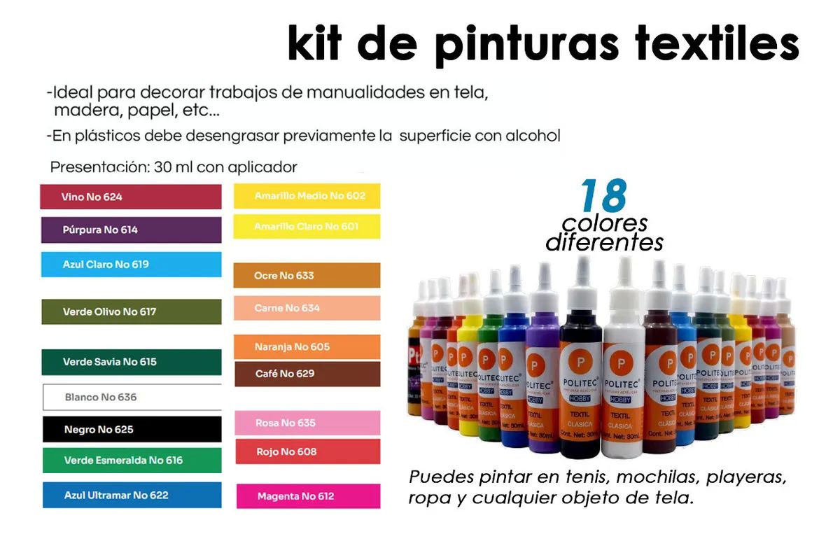 Kit De Pintura P Telas Pintar Mochilas Tenis Ropa Textil