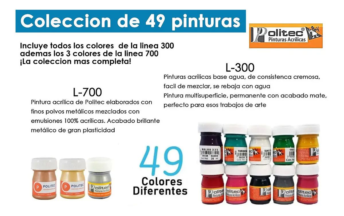 Pintura Politec Todos Los Colores L300 Acrilica Kit Mayoreo