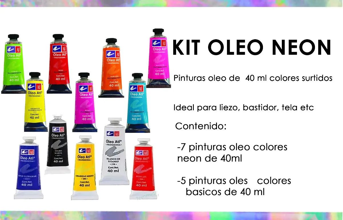 Set Pinturas Oleo Colores Surtidos + Neon Fluorescentes