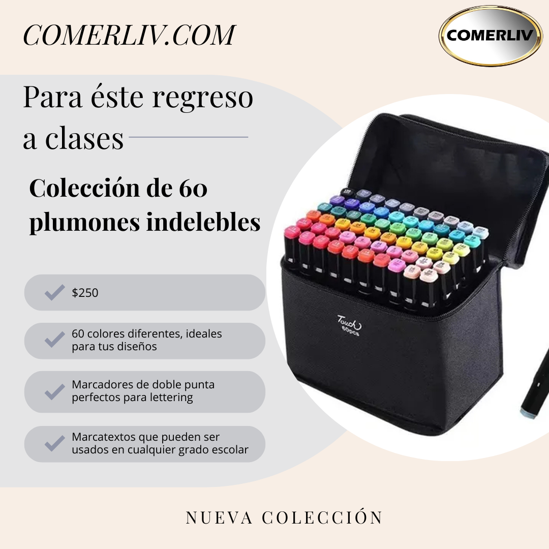 Marcadores Doble Punta Plumones Punta Pincel Kit 60 Colores littering