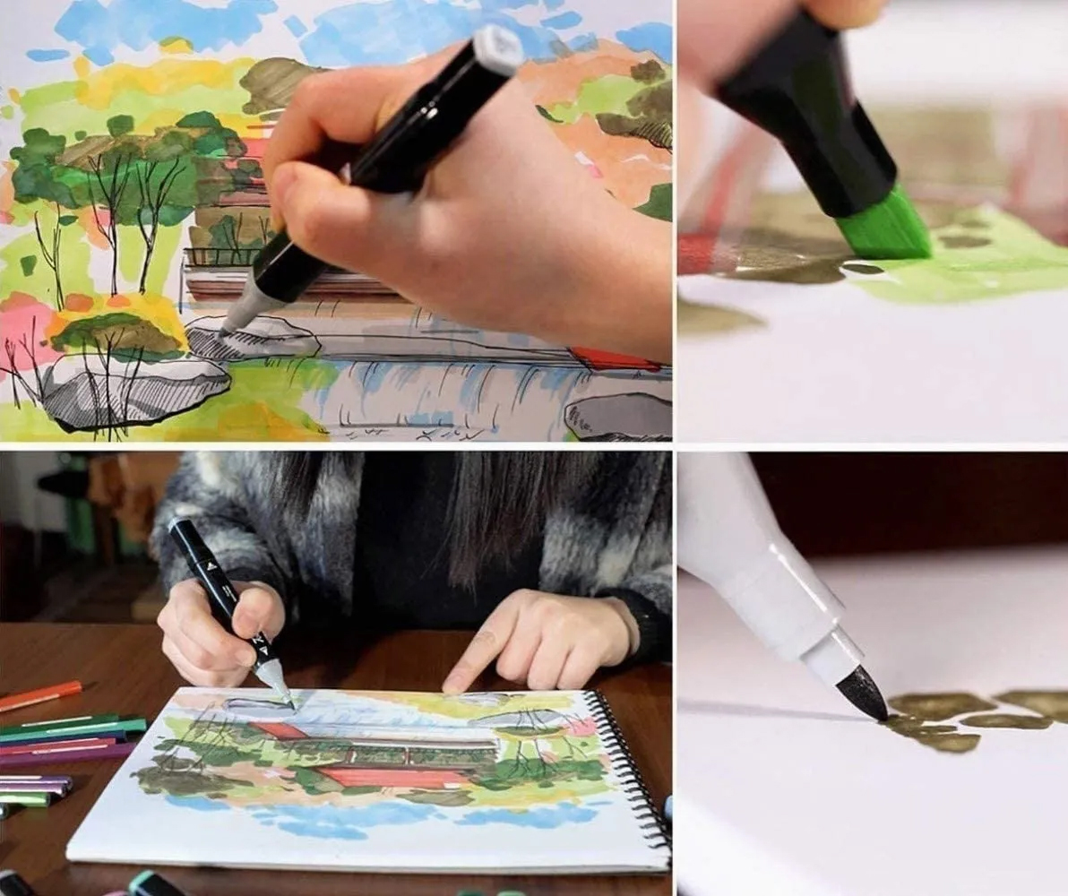 Marcadores Doble Punta Plumones Punta Pincel Kit 60 Colores littering