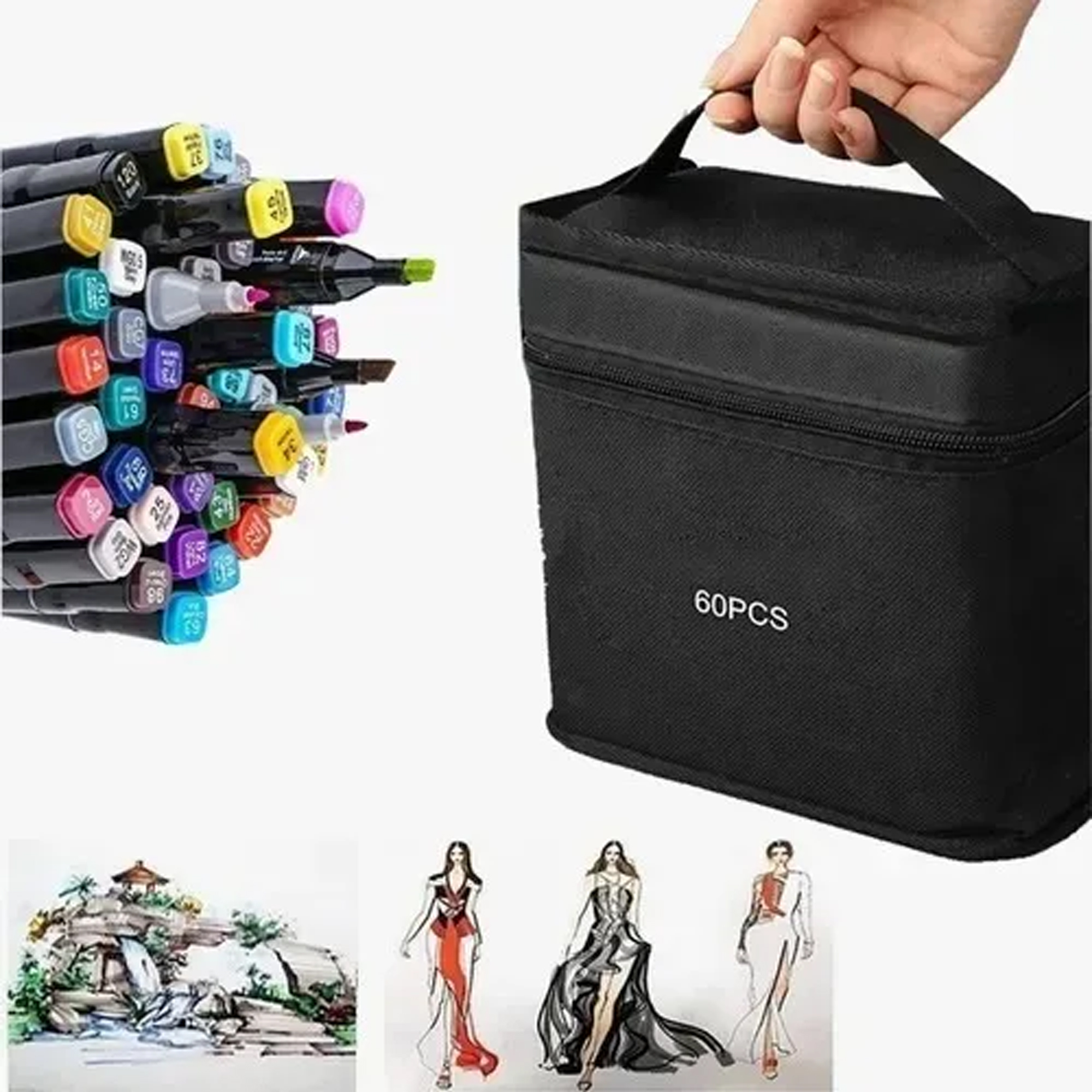 Marcadores Doble Punta Plumones Punta Pincel Kit 60 Colores littering