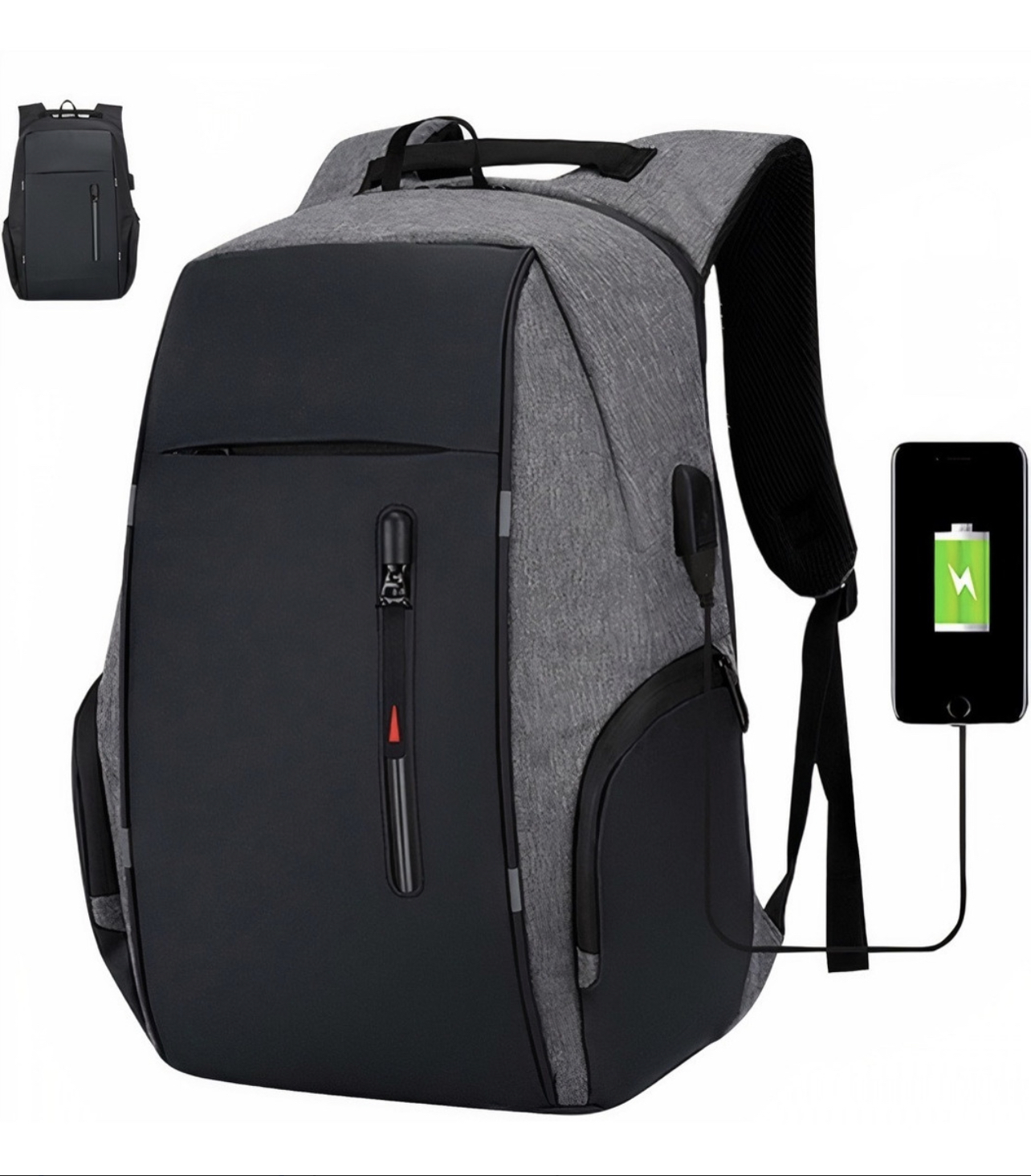 Mochila Urbana Impermeable con Multicompartimientos, Espacio para Laptop, Puerto de carga USB | Para Escuela, Oficina, Viajes, Negocios | Color: Gris