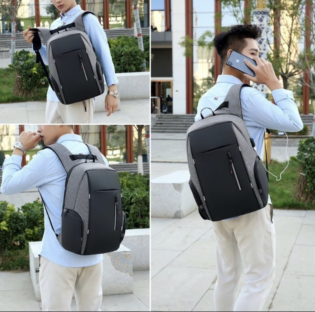 Mochila Urbana Impermeable con Multicompartimientos, Espacio para Laptop, Puerto de carga USB | Para Escuela, Oficina, Viajes, Negocios | Color: Gris