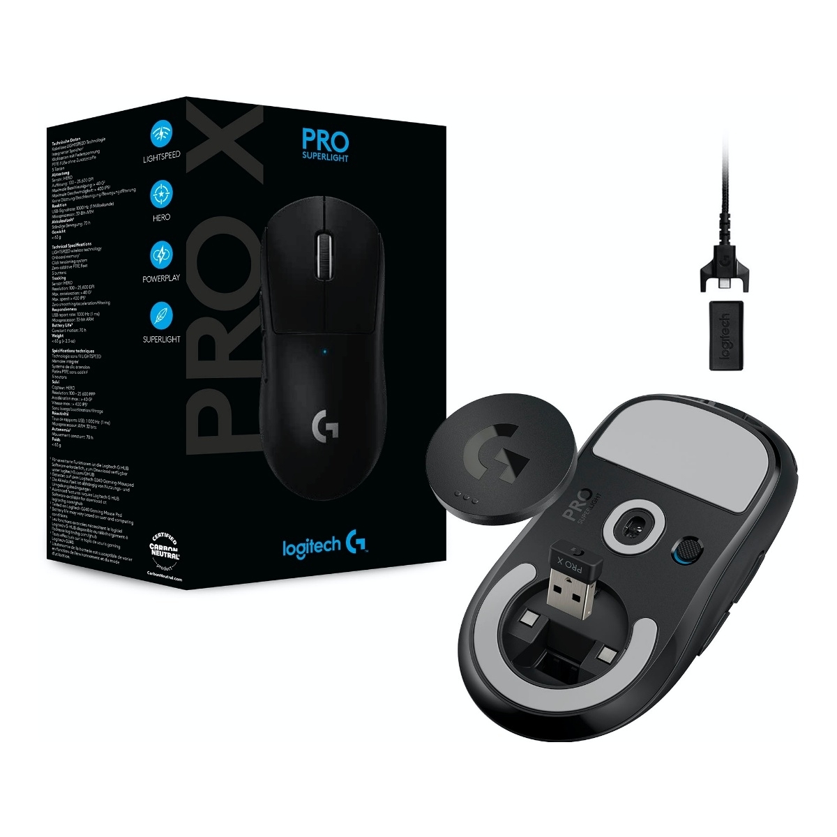 Mouse Logitech Gamer Pro x Superlight Negro Inalámbrico USB Lightspeed 25600 DPI 1Ms Botones Programables 63G Windows Macos 910-005879