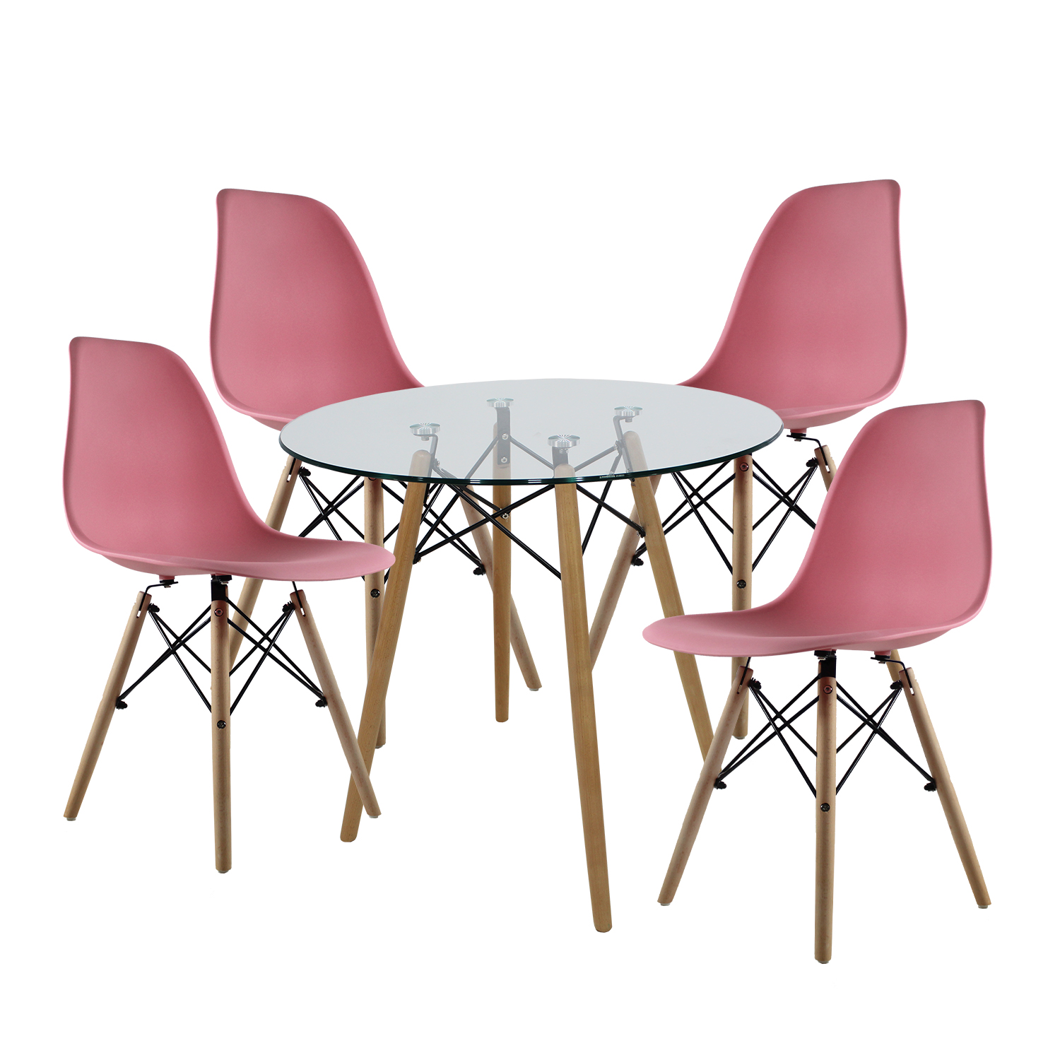Set de Comedor Oslo Mundo In - 4 Sillas Rosa y Mesa Redonda 80 cm