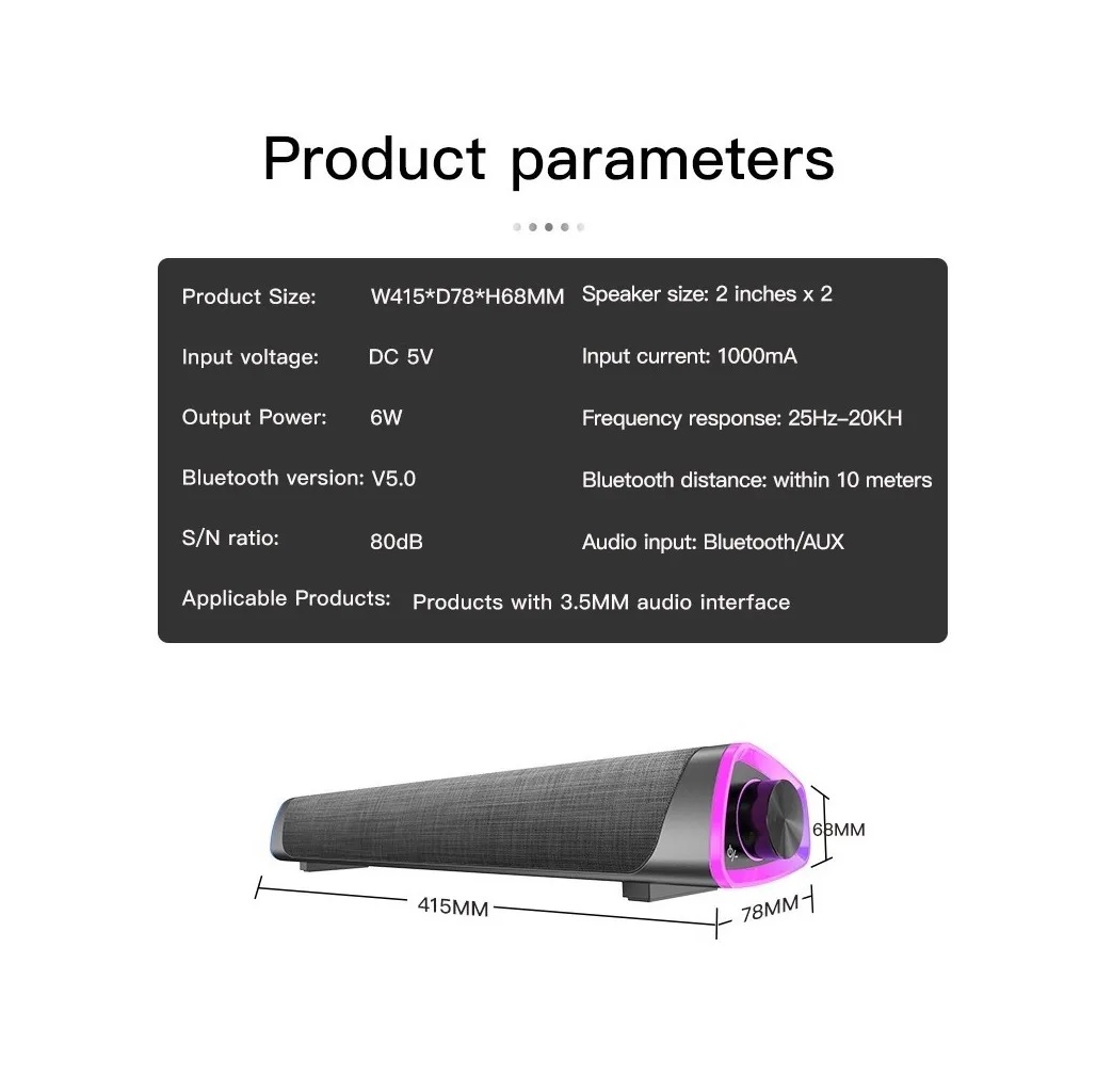 Barra Sonido Con Wired Usb Bluetooth Subwoofer Para Pc/tv