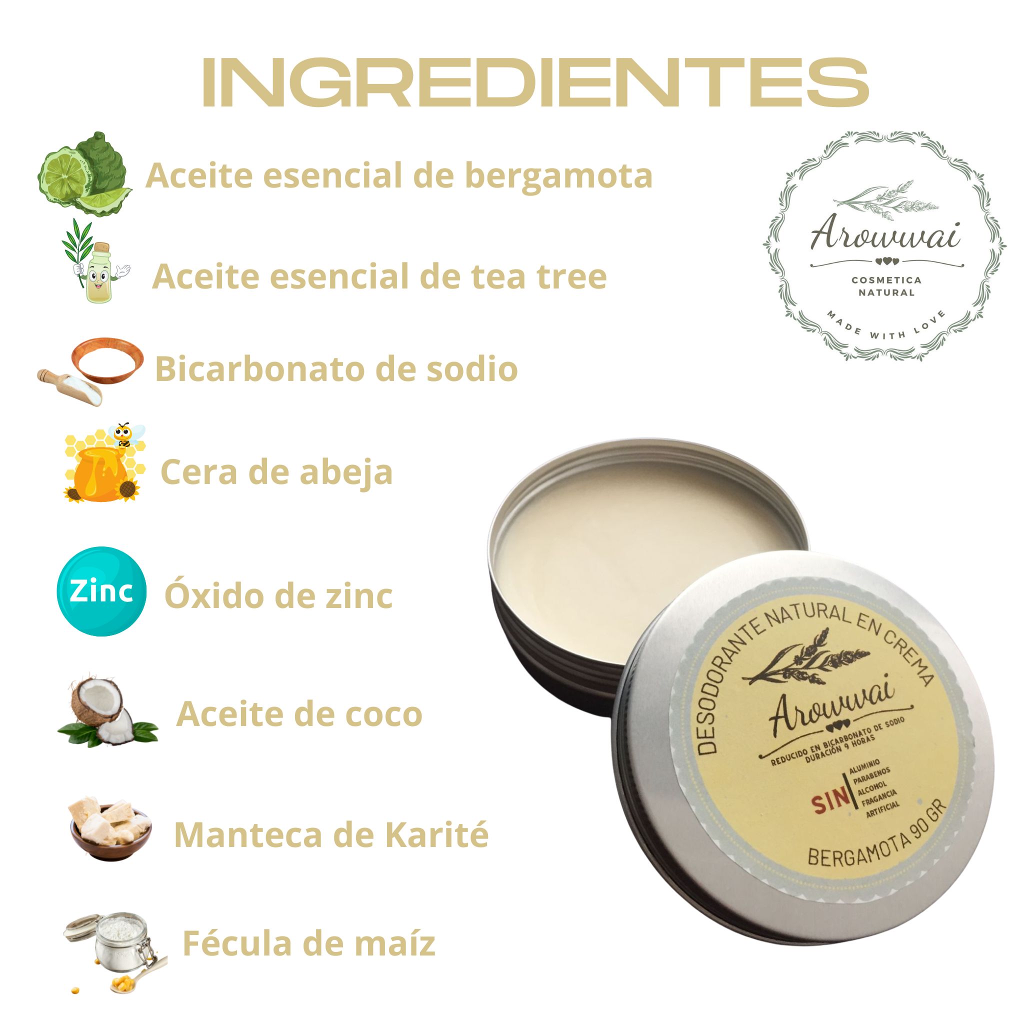 Desodorante natural en crema Mujer- elimina el mal olor - libre de químicos- Aroma Bergamota