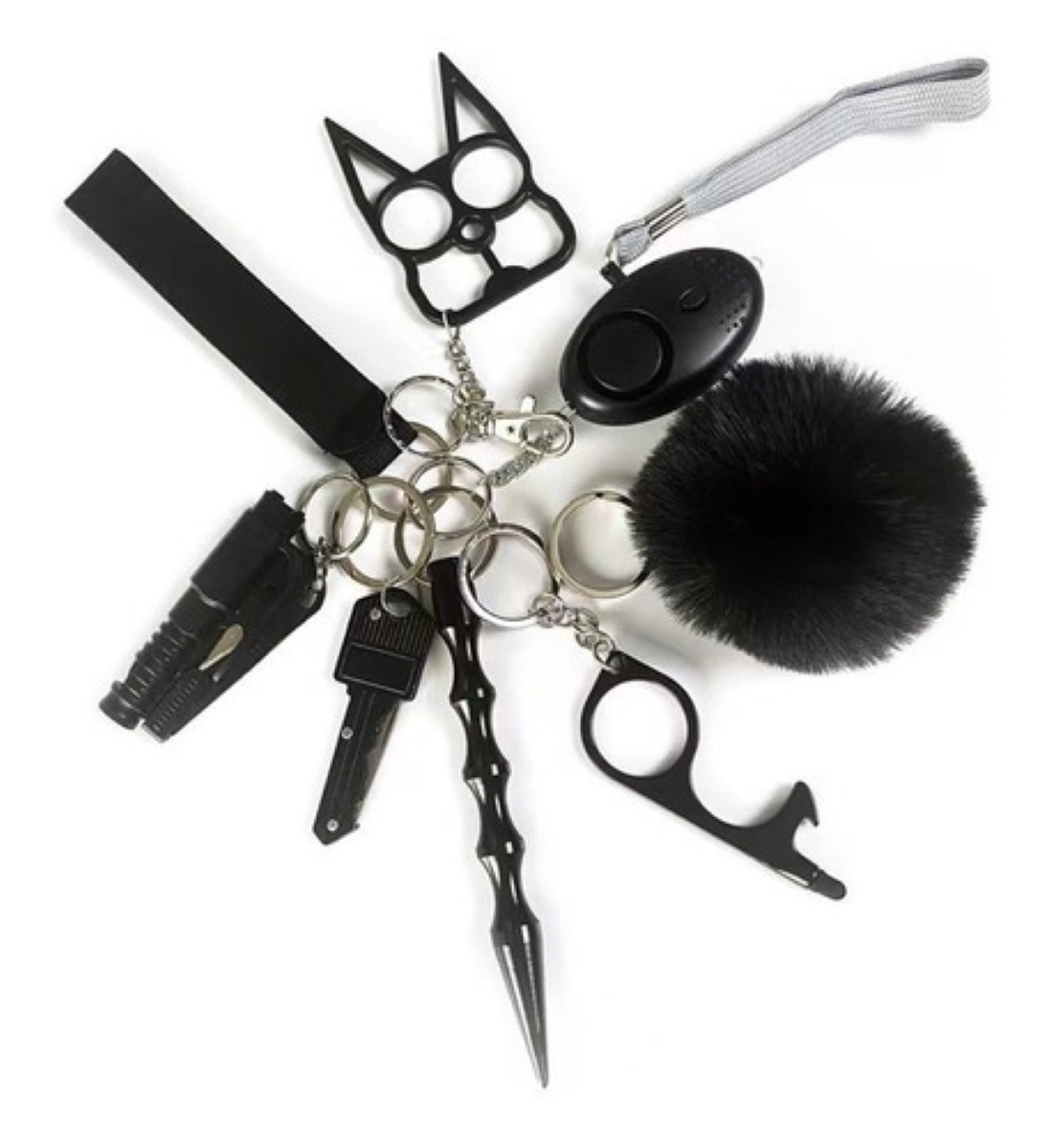 Llaveros Defensa Personal Con Alarma de 8 Pz Negro