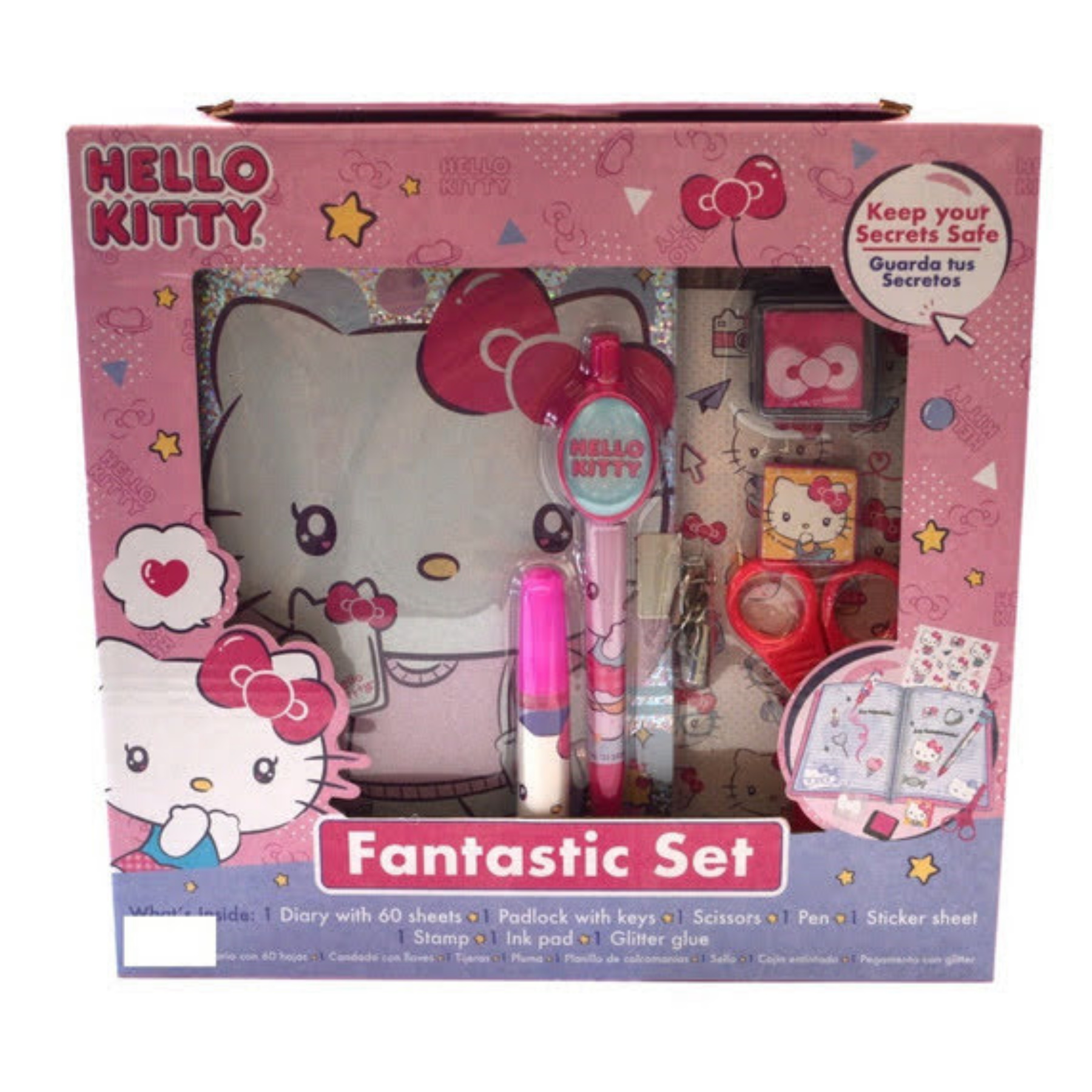 Set Hello Kitty Diario Secreto Con 60 Hojas + 7 Accesorios