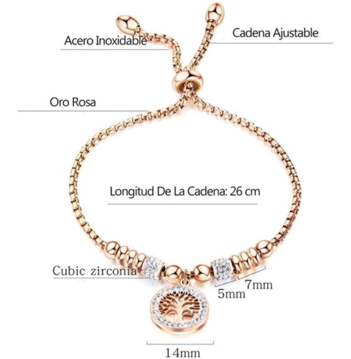Pulseras Mujer Árbol De La Vida Oro Rosa