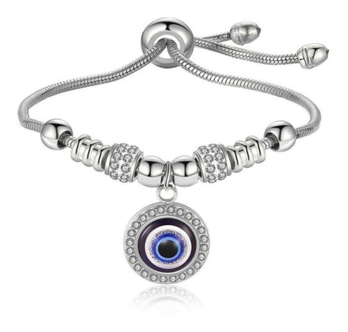 Pulsera De Ojo Turco De Acero Inoxidable Plateada