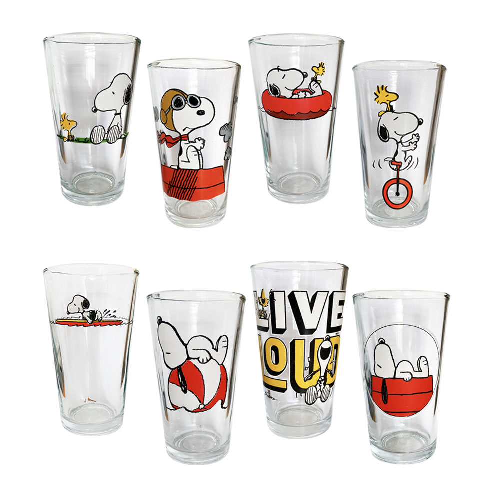 Set De 8 Vasos De Vidrio Snoopy 480ml C/u