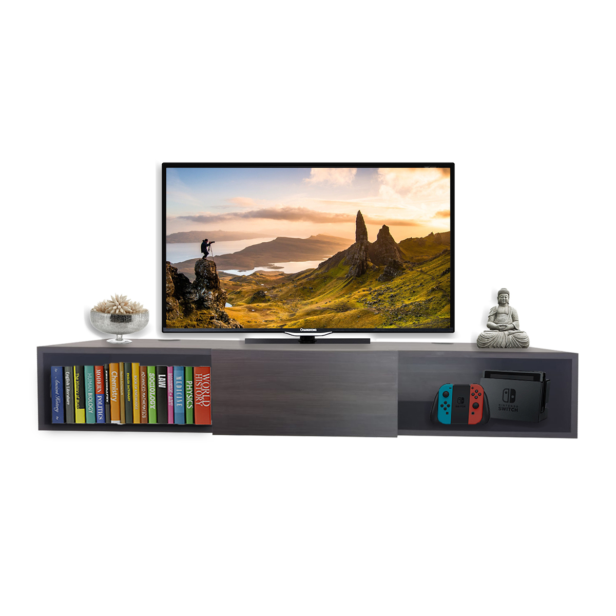 Repisa Flotante Moderna 1 puerta para equipos de TV 120 x 30 cm Roble Dakar