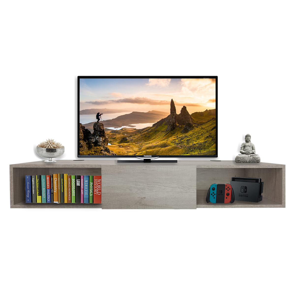 Repisa Flotante Moderna 1 puerta para equipos de TV 120 x 30 cm Toscana