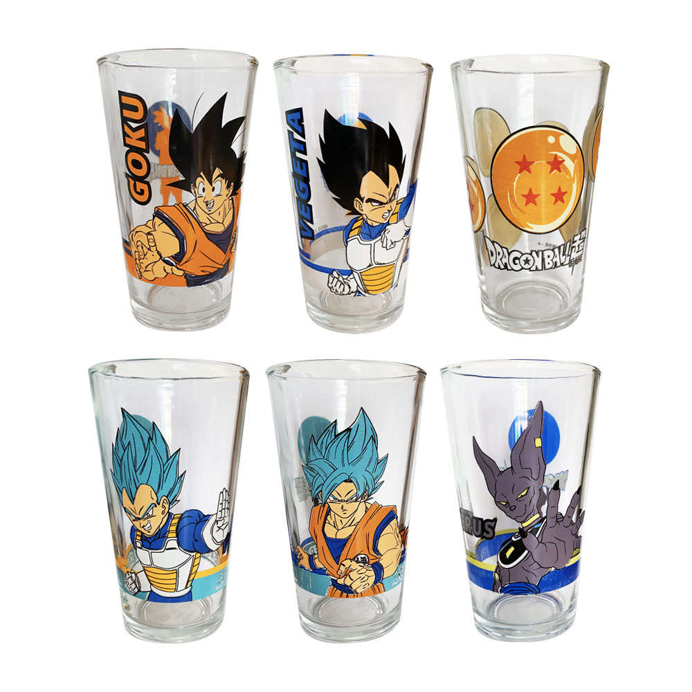 Set De 6 Vasos De Vidrio Dragon Ball Goku Vegueta 480ml C/u