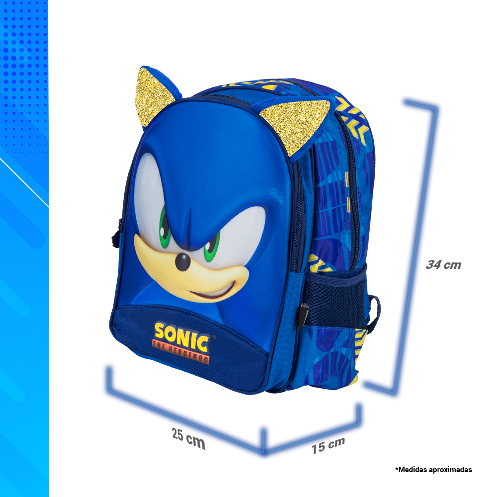 Mochila Escolar Sonic 13 Pulgas Diseño 3d Speed Gold Kinder
