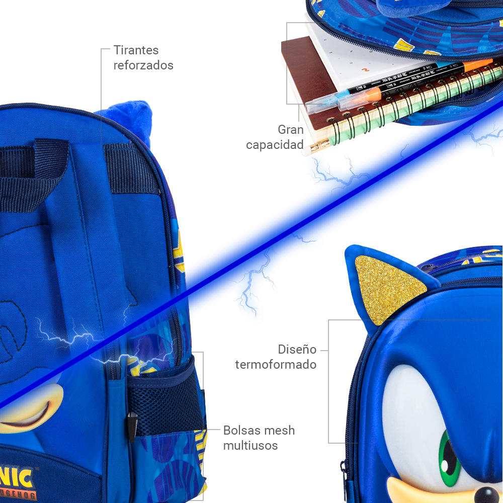 Mochila Escolar Sonic 13 Pulgas Diseño 3d Speed Gold Kinder