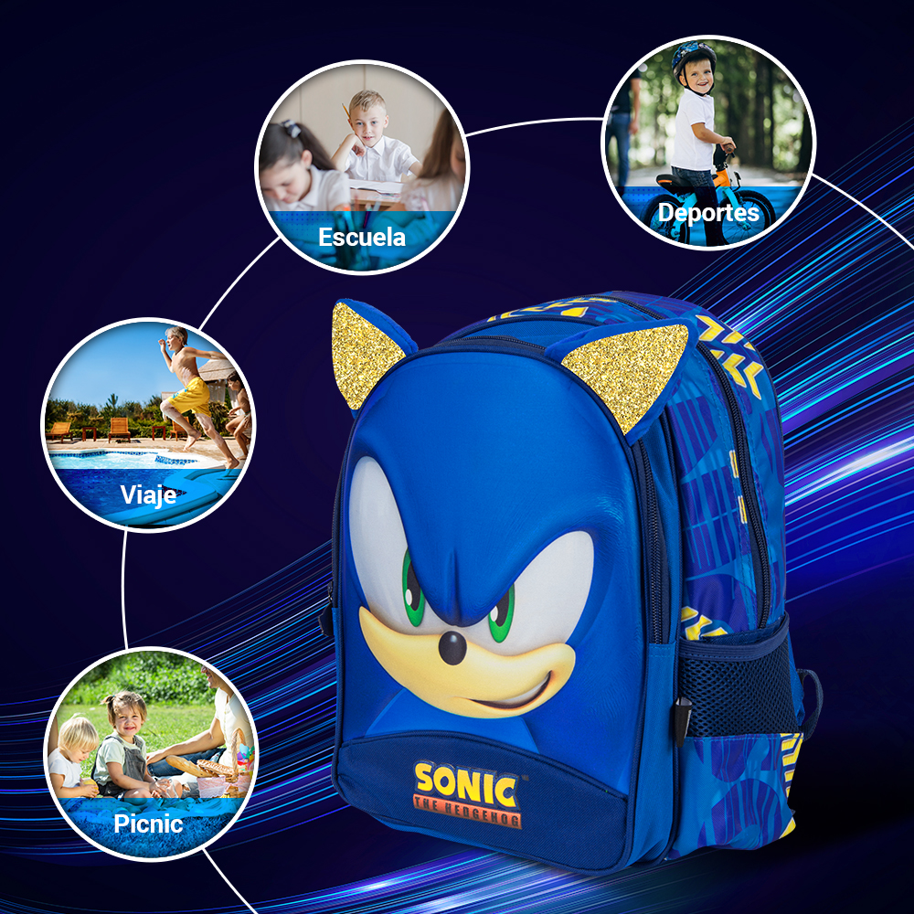 Mochila Escolar Sonic 13 Pulgas Diseño 3d Speed Gold Kinder