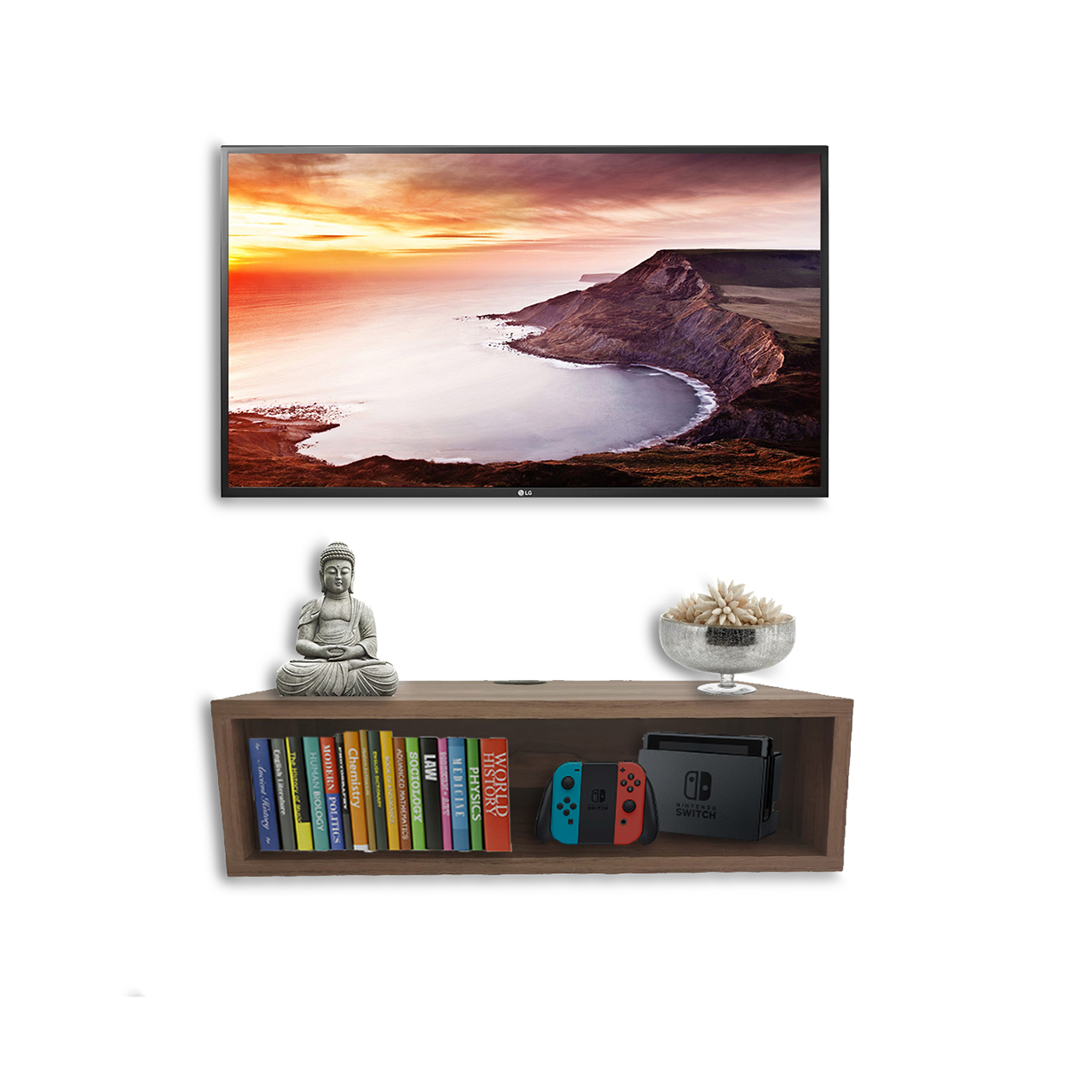 Repisa Flotante Moderna Cajón Para Equipos De Tv 50 X 25 Cm Nogal Terracota
