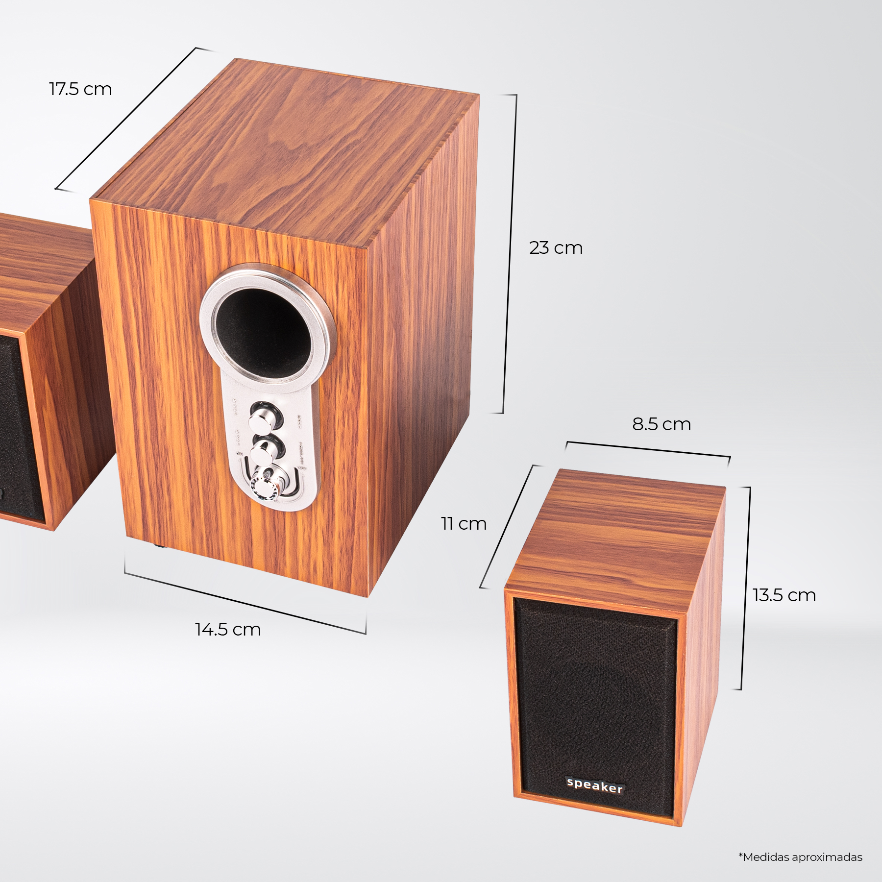 Minicomponente Minimalista Retro Diseño Tipo Madera con Subwoofer conexión USB y Aux 3.5