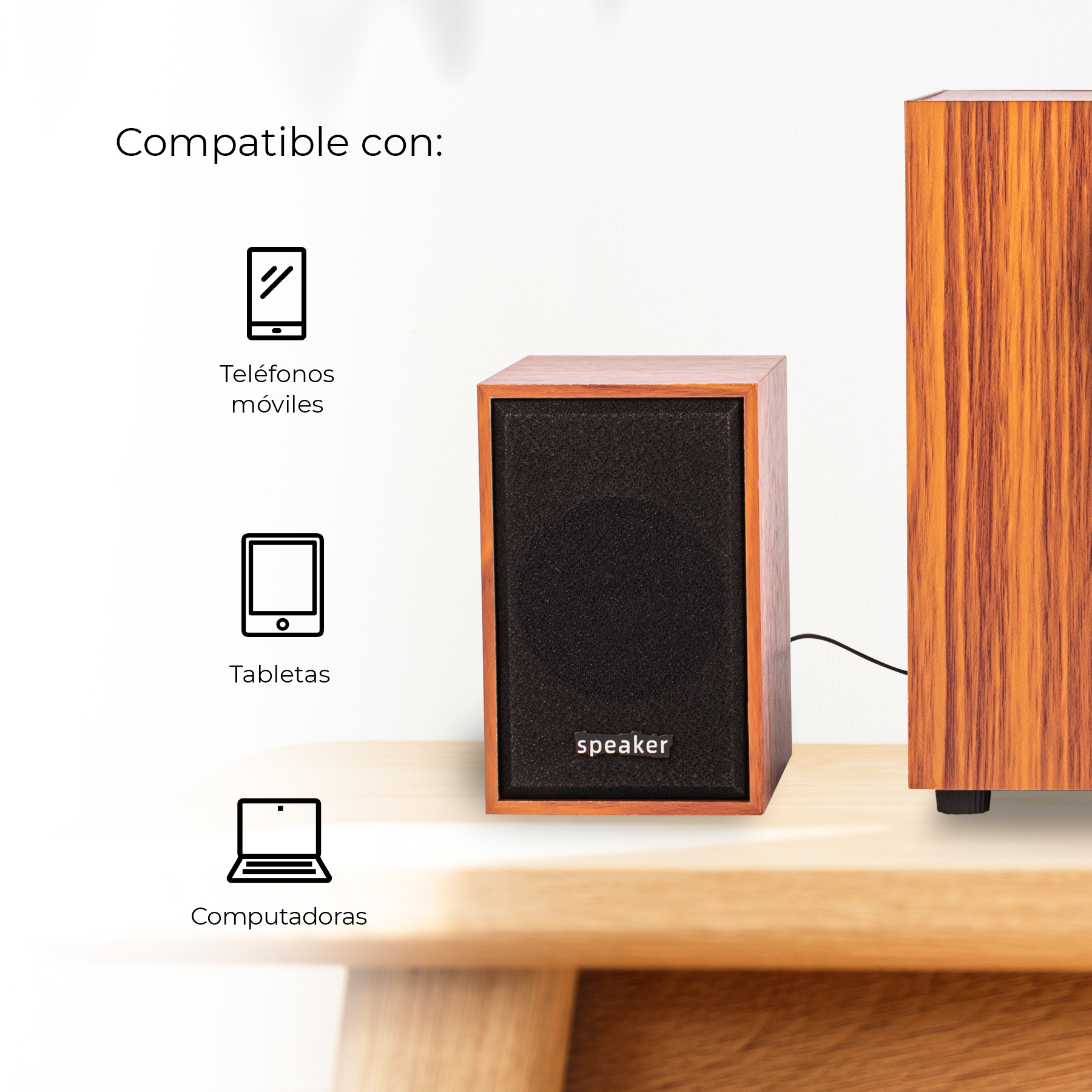 Minicomponente Minimalista Retro Diseño Tipo Madera con Subwoofer conexión USB y Aux 3.5