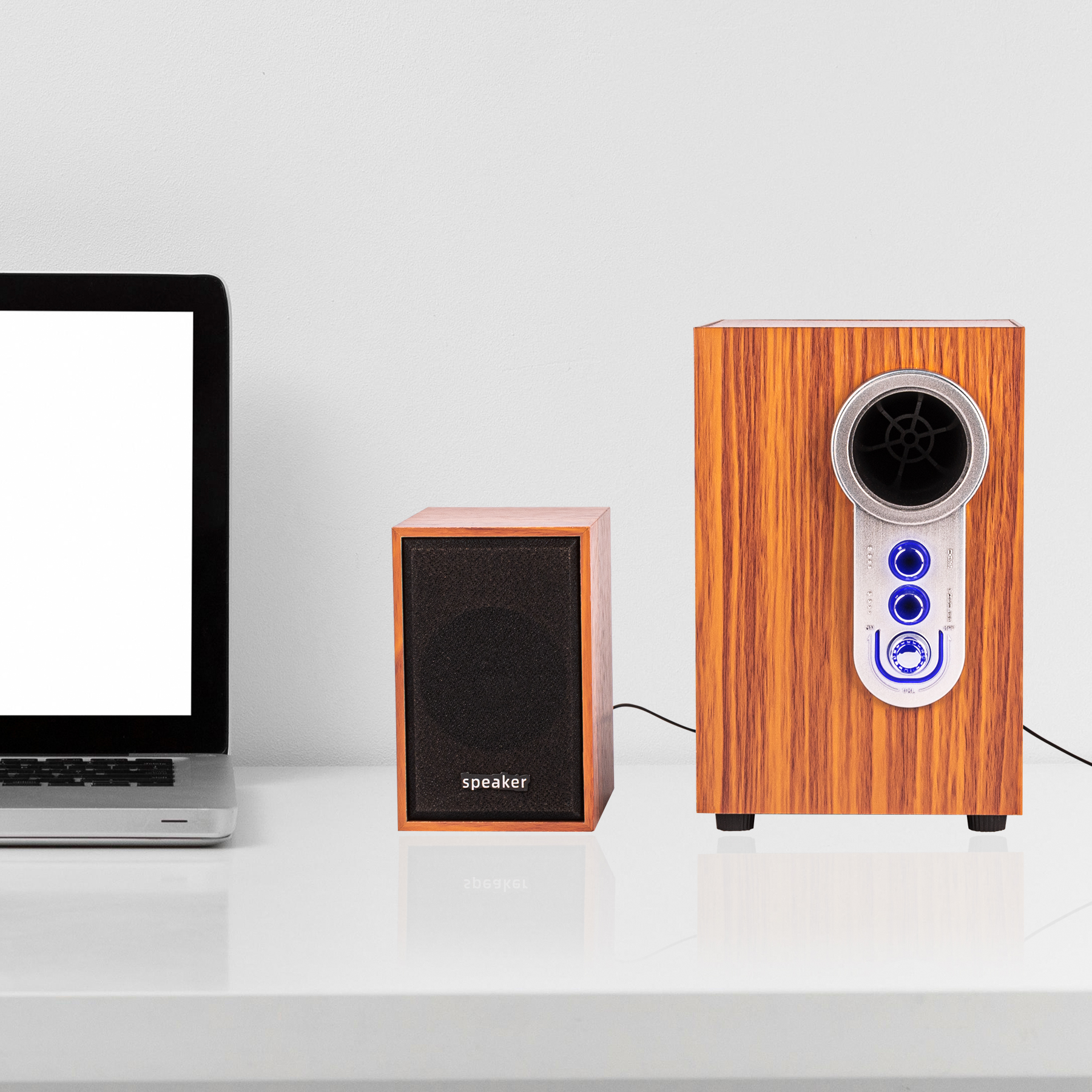 Minicomponente Minimalista Retro Diseño Tipo Madera con Subwoofer conexión USB y Aux 3.5