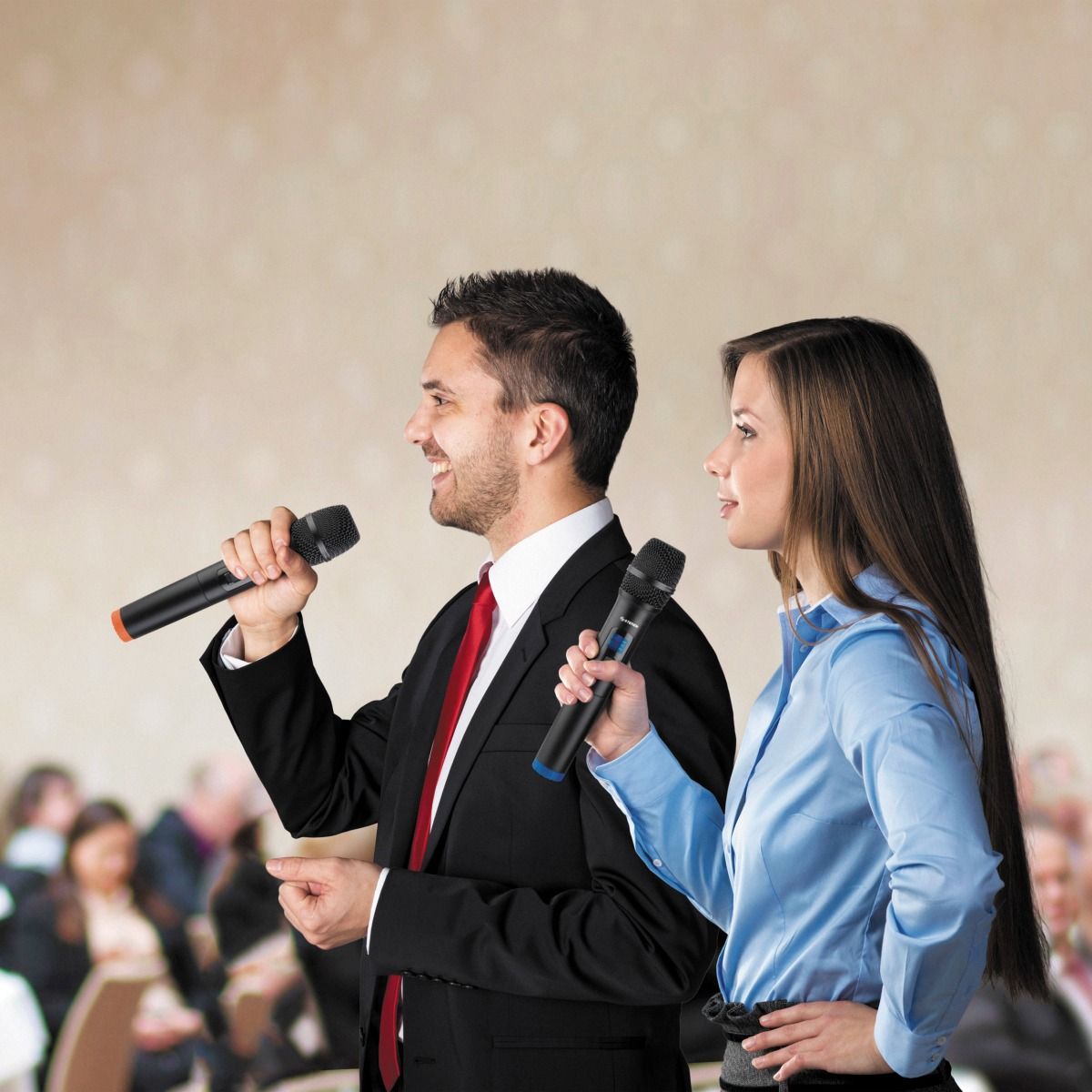 Sistema profesional con 2 micrófonos inalámbricos UHF Para Conferencias