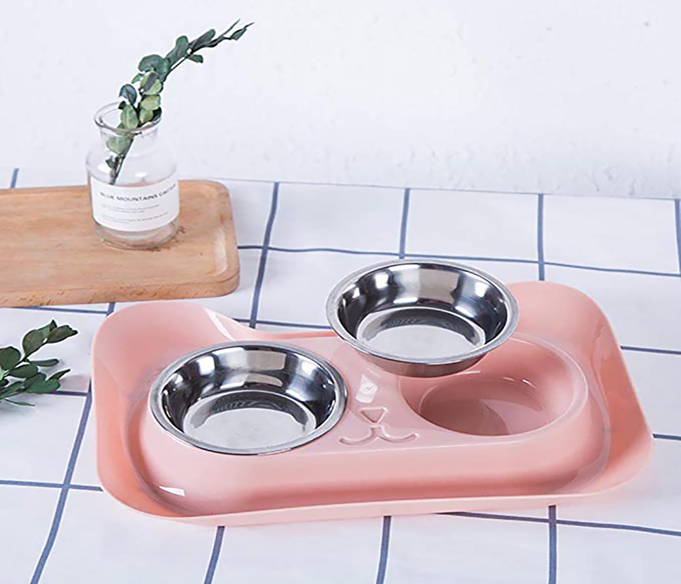 Tazones en Acero Inoxidable Para Gato con  Base Antiderrames