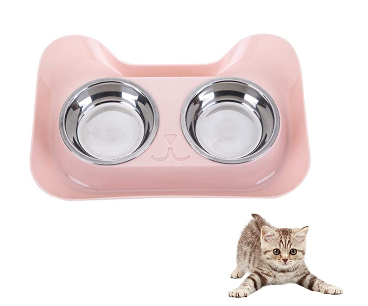 Tazones en Acero Inoxidable Para Gato con  Base Antiderrames