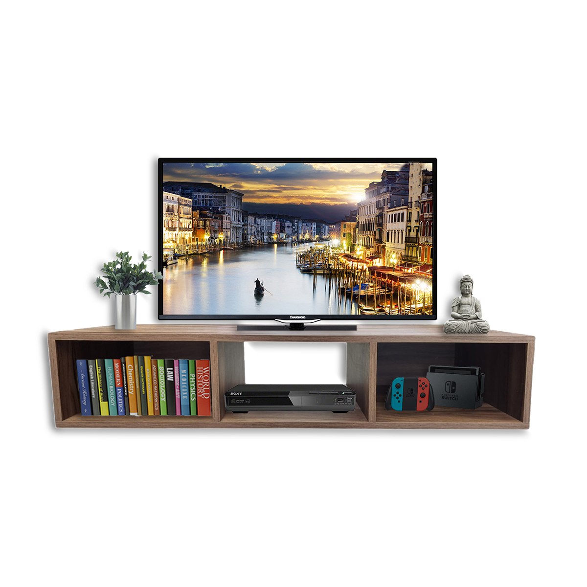 Repisa De Pared De Madera Para Equipos De Tv 100 X 30 Cm Nogal Terracota